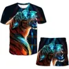 Kläder set sommarbarn kläder korta uppsättningar tiger djur sport kläder baby flicka pojke t-shirts 2 bit set barn till 14 år kläder R230805