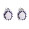 Orecchini a bottone Hainon lusso opale di fuoco bianco per donna gioielli da sposa color argento ovale con zirconi viola CZ