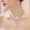 Ensembles de bijoux de mariage Uilz exquis feuille Dangle boucle d'oreille ensemble pour femmes accessoires de fête Zircon boucles d'oreilles collier mariée cadeau 230804