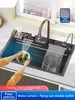304 Paslanmaz çelik şelale mutfak lavabo büyük tek yuva entegre dijital ekran seti sabun dağıtıcı kupa yıkama