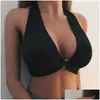 Bras Y Halter BH Deep V Leopard Crop Top Backless hemdje voor dames Bretels Schokbestendig vest Lingerie Draadloos Sport Drop Delivery Dhubp