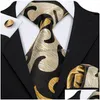 Neck slips Set Gold Paisley Men Silk Slips Fahsion Brooches Handkulchief Cufflinks Set 12 Colors Gifts Barry.Wang Designer 220819 DRO DH6UA