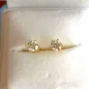 S925 Silver Six Claw Earrings Set with Moissanite Diamond Two Carat Pair of 18k Plated Gold Earrings