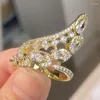 Anneaux de mariage Uilz INS brillant couleur blanche zircone feuille ouverte pour fille à la mode cristal aile doigt ajuster anneau fête femmes bijoux