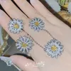 Collier Boucles d'Oreilles SIsi Plaqué Or Blanc 18k Pleine Marguerites Riche Jaune Anneau Ouvert Fleur Délicate Zircon