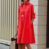 Casual Dresses Spring Long Sleeve Loose Party Autumn Wid Down Collar Button-Up Shirts Dress Women Office Solid Midi