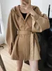 Kvinnors dike rockar koreansk stil Kvinnor Coat Autumn Fashion Sash midja Bind Kort vindbrytare Löst silhuett Khaki Huvjackor