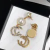 Luxe Designer Laiton Matériel Carré Rond Géométrique Perle Cristal Alphabet Pendentif Gland Boucles D'oreilles pour les femmes Dangle Lustre, oreille personnalisée