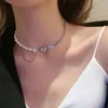 Choker Sweet Cool Pearl Necklace For Women Silver Color Love Heart Pendant Neck Chains Girls Y2K Clavicle Jewelry