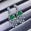 Dangle Earrings Vintage Luxury Green White Jade Emerald Gemstones Diamonds Tassel Drop For Women Gold Silver Color Jewelry Bijoux