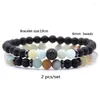 Bracelets porte-bonheur 6 MM 2 pièces/ensemble perles de pierre oeil de tigre naturel Bracelet noir CZ Bracelet pour homme femmes bijoux faits à la main