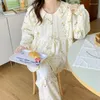 Kvinnors sömnkläder Autumn Summer Spring Floral Pyjama Set Women Cotton Bathrobe Long Girl Mujer Postpartum Night Suits Homewear