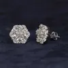 Iced Out Vvs Diamond Moissanite 925 Sterling Silver Flower Stud Earrings