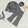 Jacken Pudcoco Kleinkind Mädchen 3-teiliges Herbst-Outfit, langärmelige zweireihige Jacke mit Gürtel + Schlaghose + Baskenmütze, Set, Kinderanzug 4–7 Jahre, R230805