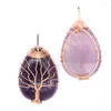 Pendentif Colliers 100-Unique 1 Pcs Or Rose Couleur Fil Wrap Arbre De Vie Chakra Reiki Goutte D'eau Cristal Quartz Pierre Femmes Bijoux