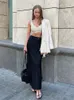 Skirts Taruxy Black Skirt Women Autumn Streetwear High Waisted Pencil Long Dress Femme Casual Split Vintage Silk 2023 230804