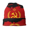 Basker streetwear vinter varma kvinnor män stickade hatt vuxen USSR Sovjetunionen socialism flagga skallies mössa mössor ryssland cccp motorhuv