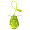 Coffee Tea Tools Cute Owl Strainer Bags Food Grade Sile Loose-Leaf Infuser Filter Diffuser Fun Cartoon Accessories Drop Delivery Hom Dhked