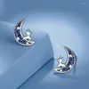 Brincos CYJ Europeu S925 Prata Esterlina Azul CZ Elk Moon Para Mulheres Presente de Festa de Aniversário Jóias