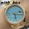 Luxury Designer Classic Fashion Ladies Automatic Mechanical Watch Week Log Turquoise Set With Diamond Size 36mm Sapphire Glass, Ladies Favorite Christmas Gift