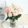 Couronnes de fleurs décoratives 7Pcs / Lot Décor Rose Artificielle Soie Floral Latex Real Touch Bouquet Home Party Design Drop Delivery Garde Dhewl