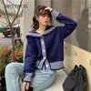 Femmes Tricots T-shirts Tricoté Cardigan Femmes Collège Style Col Marin Vintage Pull Décontracté Outwear À Manches Longues AllMatch Lâche Chic Ins 230804