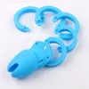 Dispositivos de castidad 7 colores Dispositivo de castidad masculino de silicona Jaula de gallos Juguetes sexuales con 5 anillos para el pene Evitar romper gratis Jaulas cortas estándar Sex Shop 230804