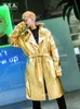 Men's Trench Coats Fashion Nightclub Party Men Gold Silvery Shiny Long Coat Sleeve Loose Fit High Street Mens Casual Windbreaker 230804