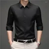 Men's Casual Shirts Korean Fashion Men Long Sleeve Smooth Spring Summer Streetwear Oversized Slim Grey Business Office Social Tops