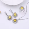 Ketting Oorbellen Set MYFEIVO Micro-ingelegd Zirkoon Parel 3 Stuks Bruids Zon Bloem Ring Valentijnsdag Cadeau XXY0074