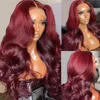 13x4 Body Wave Lace Front Human Hair Wig Brazilian Red Colored Remy Wigs for Women HD Transparent Lace Frontal Wig