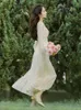 Sukienki swobodne wiosna damska retro retro francuska romantyczna elegancja wysokiej jakości temperament owinięty w bajce huśtawka słodka długa sukienka