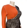 Plus Size Kleider Damen Elegant Leopard Patchwork Bodycon Stretch Maxikleid Party Vintage 2023 Wholesa 3XL 4XL 5XL 6XL