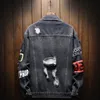 Mens Jackets Male Jeans Coat Men Brand Denim Jacket Hip Hop Streetwear Punk Motorcycle Ripped Print Cowboy Outwear High Quality Casual Hole 230804