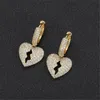 Fashion Jewelry Hip Hop Earrings For Men Women Gold Silver Inlaid With Zircon Stud Earring Heart Dangle Earrings