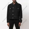 Linvin X GD Co-branding High Street Fashion Designer Marque Noir Vintage Imprimé Col En Cuir Bouton Jean Veste Veste Pour Hommes Et Femmes