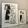 Koreańska kreskówka malarstwo czarna biała mój kochanek i pies nowoczesne dobre życie plakaty i grafiki ścienne zdjęcie do salonu wystrój domu W06