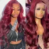 250% Body Wave Wig Bourgogne Spets Front Wig Brazilian Remy 13x4 Glueless 99J Red Bourgogne Spets Front Human Hair Wigs For Women