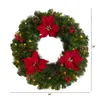 Poinsettia Berry Pinecone PVC White Prelit LED Battery Operated Wreath, 24 Green