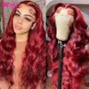 13x4 Red Body Wave Colored Lace Front Wigs for Women Brazilian HD Transparent Lace Frontal Wig Pre Plucked Glueless