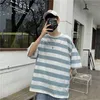 Camisetas masculinas verão estampa listrada manga curta o pescoço camisa masculina moda vintage Harajuku casual 2xl roupas grandes preto branco azul