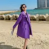 Trench femme 2023 manteau violet mi-longueur printemps Design sens coréen CHIC Cargo veste revers double boutonnage décontracté Cape