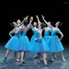 Vestimenta de Palco Longo Balé Romântico Tutu Vestido Azul Roupas Performance Bailarina Lago dos Cisnes Femme Crianças Meninas Fantasia de Fada