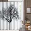 Svart träd design duschgardiner hem badrum dekor polyester dusch gardin vattentätt tygbad gardin med krokar 180 180 cm266z