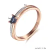 Hochzeit Schmuck Sets FJ Set Frauen 585 Rose Gold Farbe Oval Blau Stein Runde Ringe Ohrringe 230804