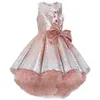 2022 Brillant Paillettes Fleur Filles Robes Sans Manches Tulle À Niveaux TuTu Pageant Robes Magnifique Puffy Prom289V