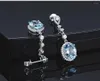 Dangle Oorbellen Aquamarijn Edelstenen Blue Crystal Zircon Diamonds Drop Voor Vrouwen 18 k Wit Goud Zilver Kleur Sieraden Bijoux Bague Gift