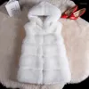 Vrouwen Bont Winter Vrouwen Faux Vest Jas Vrouwelijke Warm Katoen Wit Zwart Grijs Jas Effen Capuchon Casual Mouwloze Jassen Q454