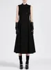 Kvinnors trenchrockar Runway Designer Autumn Button Black Vest Coat Dress Fashion Elegant Vintage Party Casual Office Slim Fit Midi