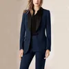 Tweedelige damesbroek 1 knoop Chique en elegante damesset Jaspak 2 sjaalkraagsets Luxe broekpakblazer